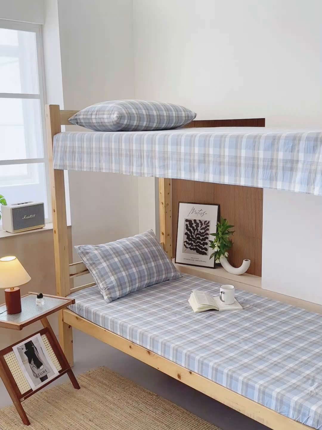 91家纺网 家纺一手货源 找家纺 北欧良品 2025新款色织水洗棉学生单品床笠+床单 纯棉-简兮蓝