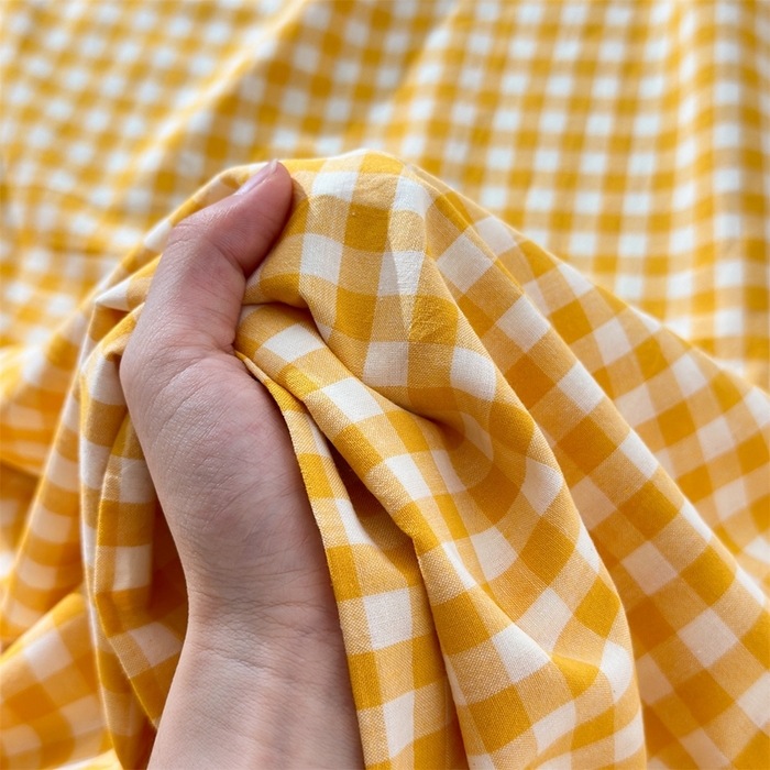 91家纺网 家纺一手货源 找家纺 北欧良品 2025新款色织水洗棉学生单品床笠+床单 纯棉-姜黄小格