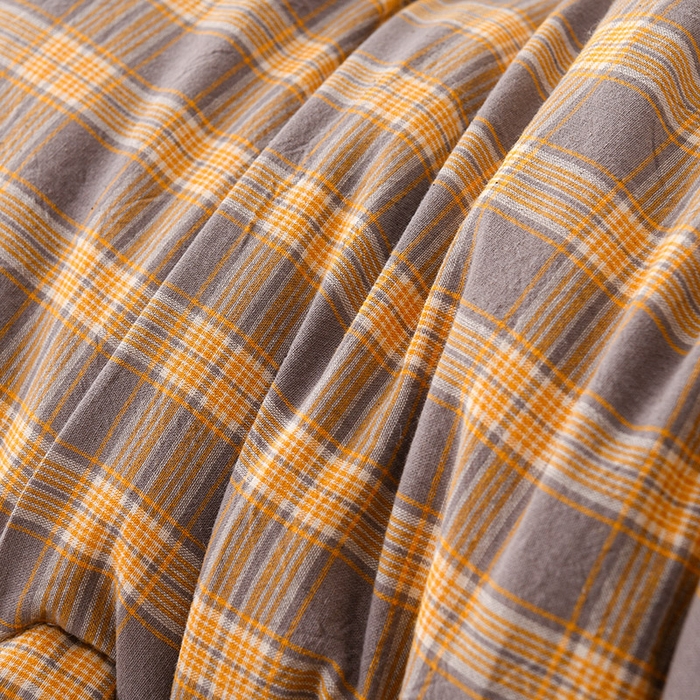 91家纺网 家纺一手货源 找家纺 易展2025新款无印水洗棉格子大豆冬被 深橙格