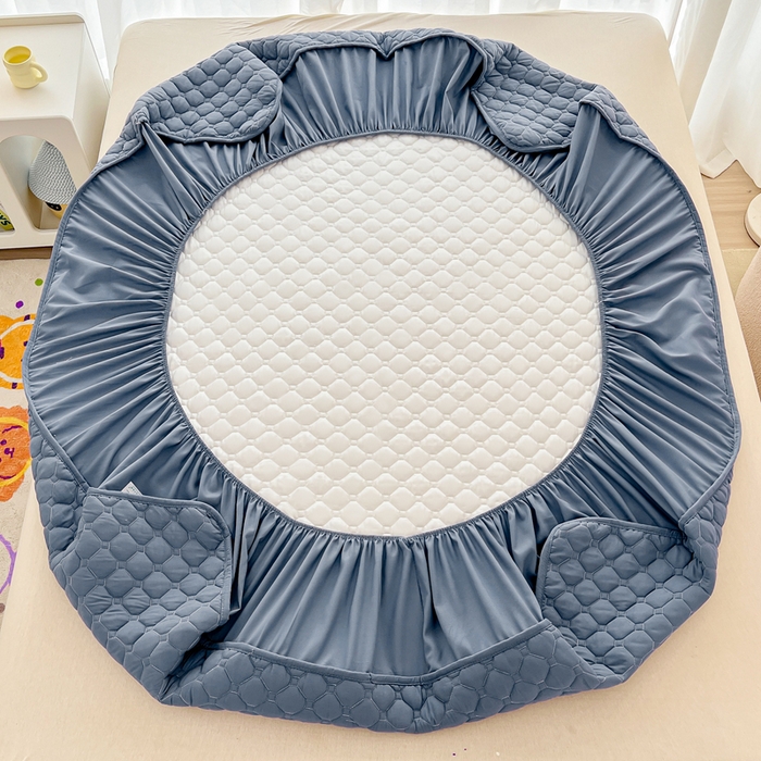 91家纺网 家纺一手货源 找家纺 欧邦 2025新款四季款纯色水洗棉夹棉床笠床垫保护罩 磨毛方格-藏蓝