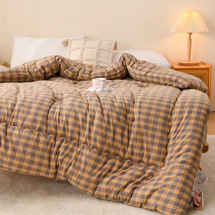 易展2025新款无印水洗棉格子大豆冬被 深橙格