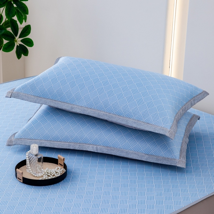 91家纺网 家纺一手货源 找家纺 凌云家纺  2025新款夏季凉席枕套成人枕芯套单人48*74冰丝枕头套凉爽凉感枕套 菱格-蓝