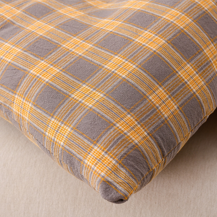 91家纺网 家纺一手货源 找家纺 易展2025新款无印水洗棉格子大豆冬被 深橙格