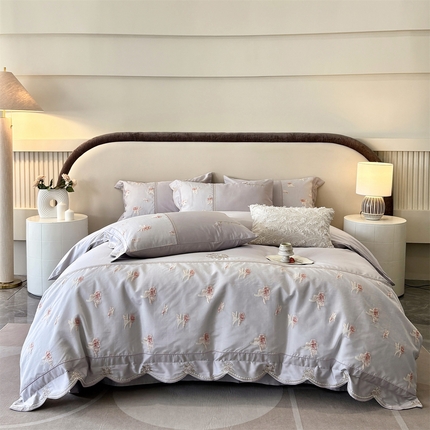 鼎飞家纺  2025新款拼接绣花莫奈花园系列四件套 莫奈花园-紫灰