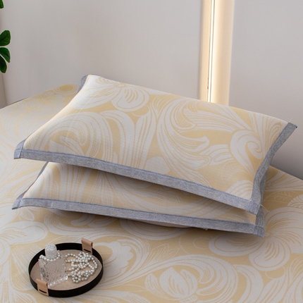 凌云家纺  2025新款夏季凉席枕套成人枕芯套单人48*74冰丝枕头套凉爽凉感枕套 萱花-金