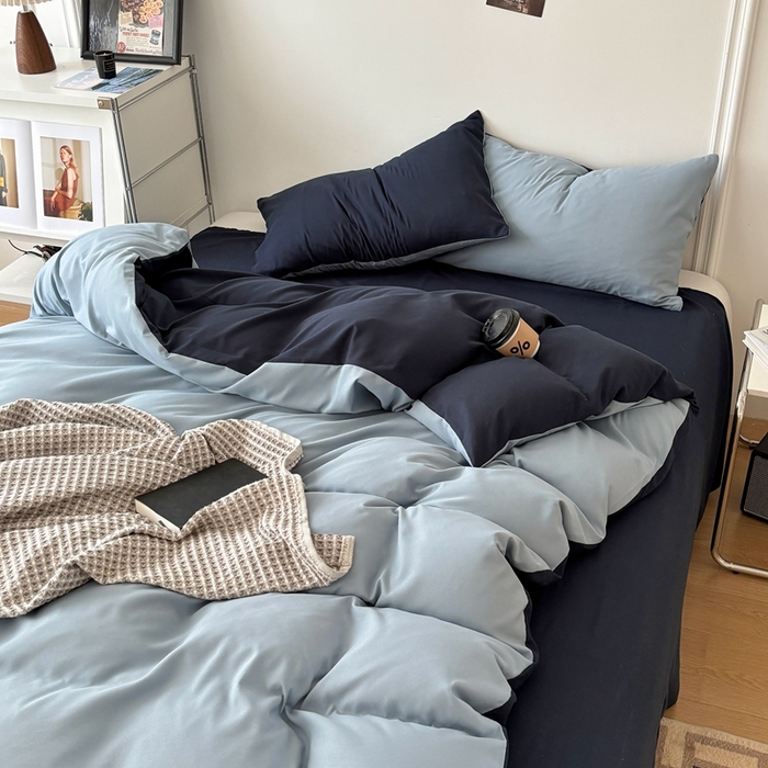 91家纺网 家纺一手货源 找家纺 百花王 2025新款纯色四件套 洛克浅蓝