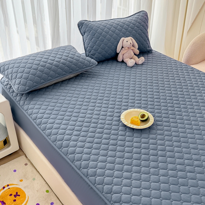 91家纺网 家纺一手货源 找家纺 欧邦 2025新款四季款纯色水洗棉夹棉床笠床垫保护罩 磨毛方格-藏蓝