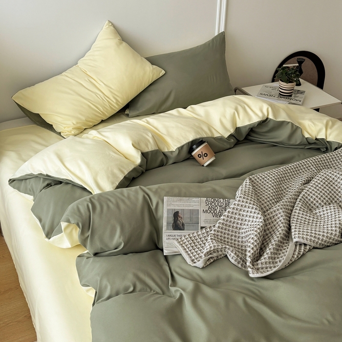 91家纺网 家纺一手货源 找家纺 百花王 2025新款纯色四件套 抹茶奶油