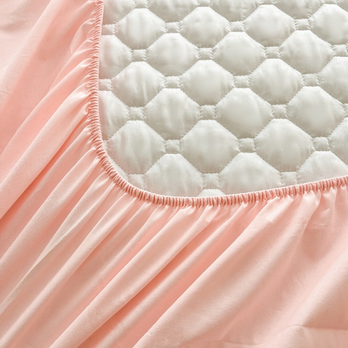 91家纺网 家纺一手货源 找家纺 欧邦 2025新款四季款纯色水洗棉夹棉床笠床垫保护罩 磨毛方格-粉玉