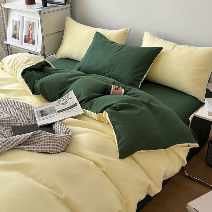 91家纺网 家纺一手货源 找家纺 百花王 2025新款纯色四件套 豆绿牛乳