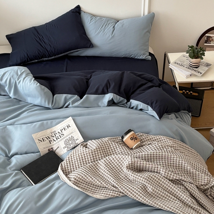 91家纺网 家纺一手货源 找家纺 百花王 2025新款纯色四件套 洛克浅蓝