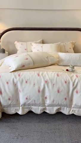 91家纺网 家纺一手货源 找家纺 鼎飞家纺  2025新款拼接绣花莫奈花园系列四件套 莫奈花园-奶油