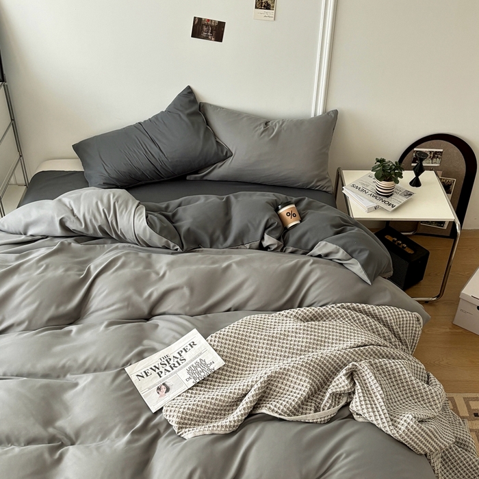 91家纺网 家纺一手货源 找家纺 百花王 2025新款纯色四件套 雾霾灰