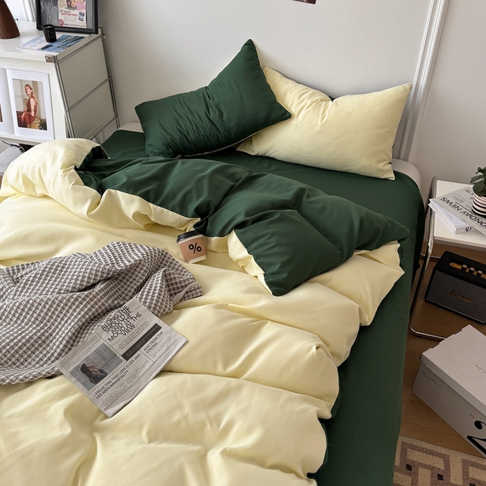 91家纺网 家纺一手货源 找家纺 百花王 2025新款纯色四件套 豆绿牛乳