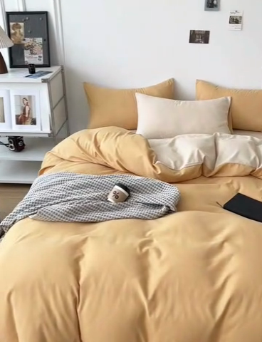 91家纺网 家纺一手货源 找家纺 百花王 2025新款纯色四件套 炭烤起司