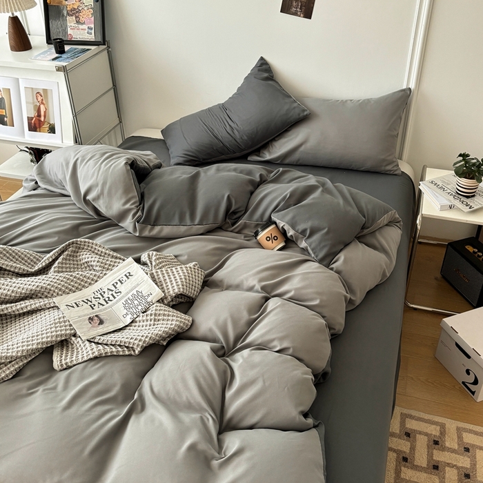 91家纺网 家纺一手货源 找家纺 百花王 2025新款纯色四件套 雾霾灰