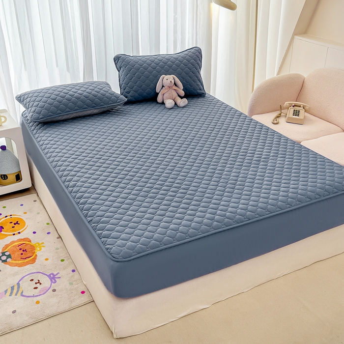 91家纺网 家纺一手货源 找家纺 欧邦 2025新款四季款纯色水洗棉夹棉床笠床垫保护罩 磨毛方格-藏蓝