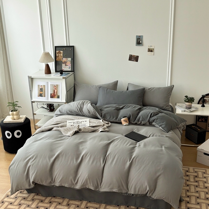 91家纺网 家纺一手货源 找家纺 百花王 2025新款纯色四件套 雾霾灰