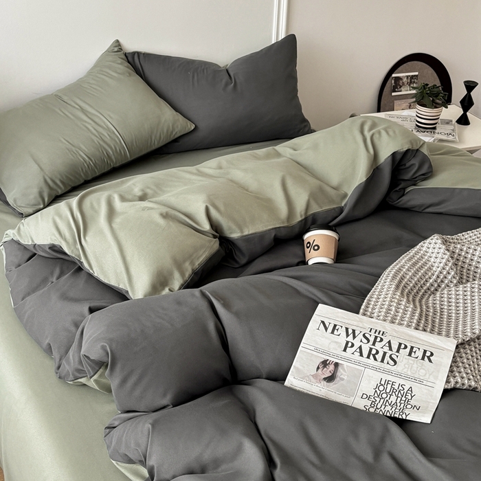 91家纺网 家纺一手货源 找家纺 百花王 2025新款纯色四件套 抹茶深灰