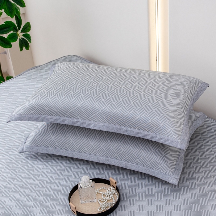 91家纺网 家纺一手货源 找家纺 凌云家纺  2025新款夏季凉席枕套成人枕芯套单人48*74冰丝枕头套凉爽凉感枕套 菱格-灰