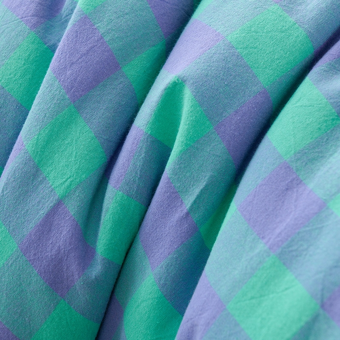 91家纺网 家纺一手货源 找家纺 易展2025新款无印水洗棉格子大豆冬被 湛靓蓝