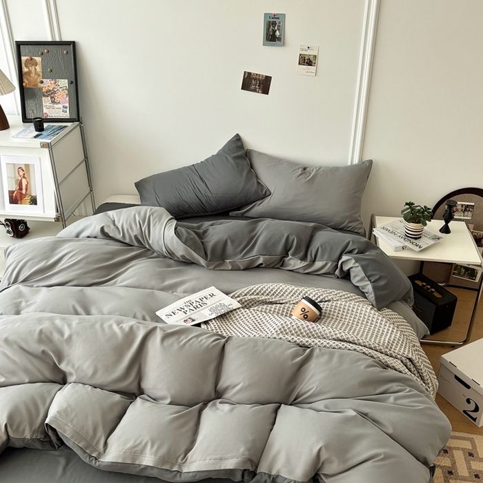 91家纺网 家纺一手货源 找家纺 百花王 2025新款纯色四件套 雾霾灰