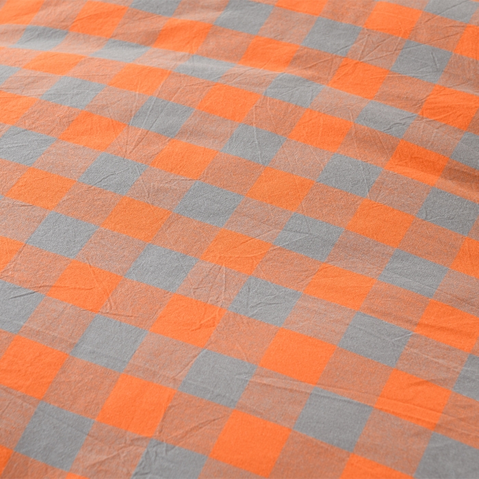 91家纺网 家纺一手货源 找家纺 易展2025新款无印水洗棉格子大豆冬被 浅格橙