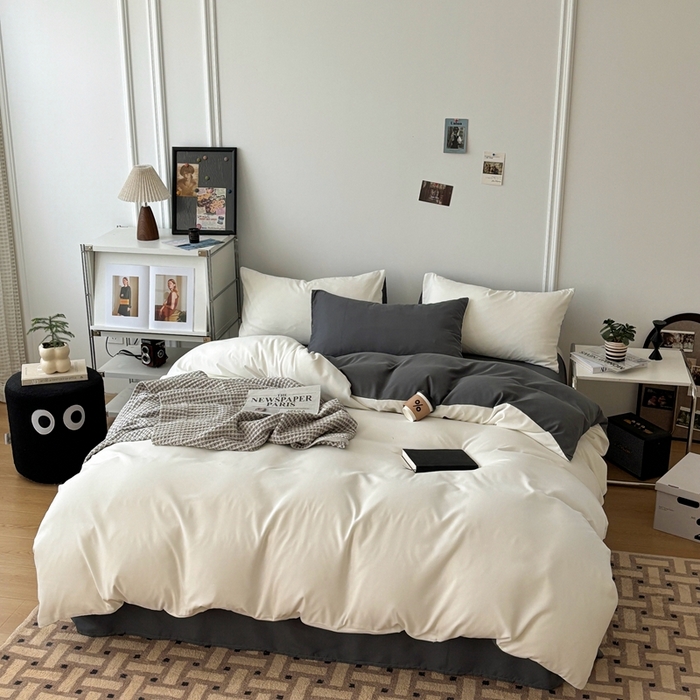 91家纺网 家纺一手货源 找家纺 百花王 2025新款纯色四件套 奶白灰