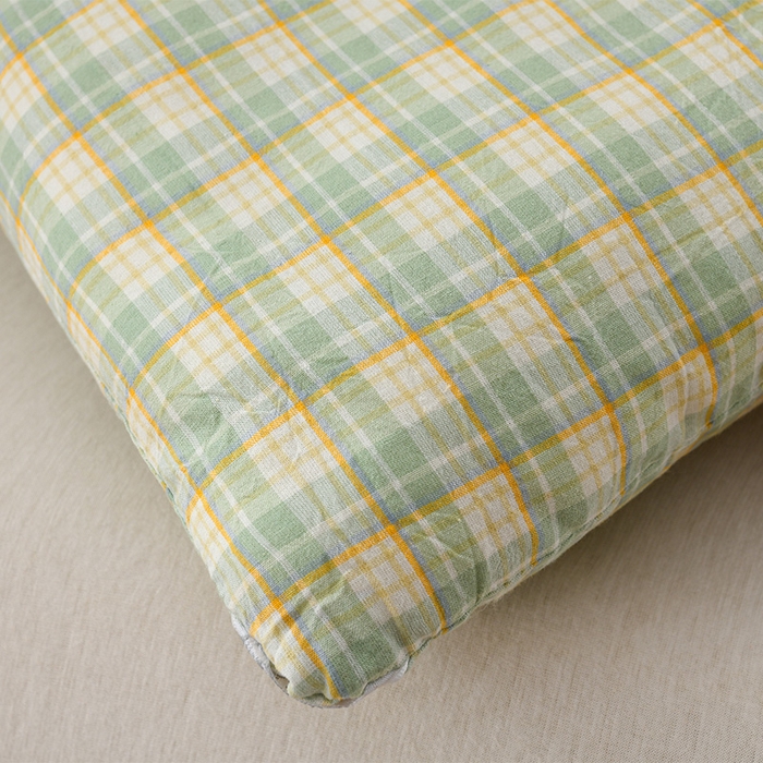 91家纺网 家纺一手货源 找家纺 易展2025新款无印水洗棉格子大豆冬被 轻夏绿