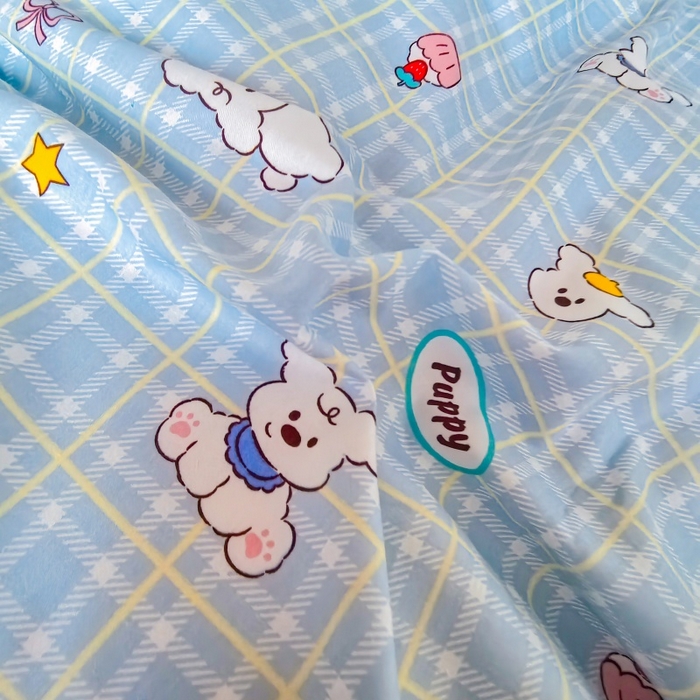 91家纺网 家纺一手货源 找家纺 锦彩家居 2025新款正宗13372全棉学生三件套全棉印花学生宿舍上下铺三件套（量大可定制价格可谈）提供买家秀 蓝格小白