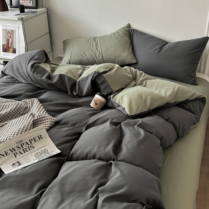 91家纺网 家纺一手货源 找家纺 百花王 2025新款纯色四件套 抹茶深灰