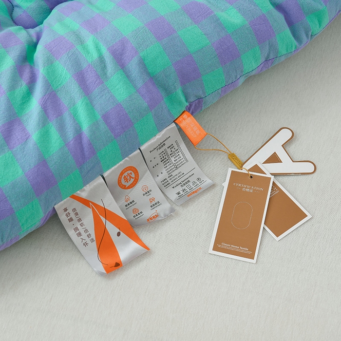 91家纺网 家纺一手货源 找家纺 易展2025新款无印水洗棉格子大豆冬被 湛靓蓝