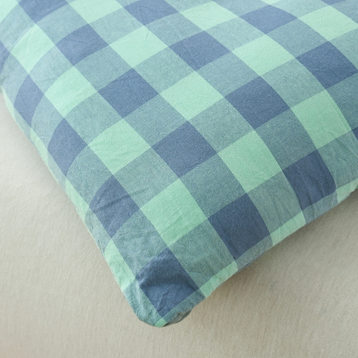 91家纺网 家纺一手货源 找家纺 易展2025新款无印水洗棉格子大豆冬被 格浅绿