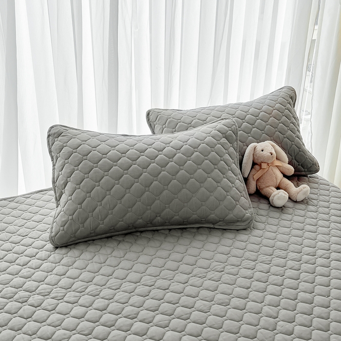 91家纺网 家纺一手货源 找家纺 欧邦 2025新款四季款纯色水洗棉夹棉床笠床垫保护罩 磨毛方格-浅灰