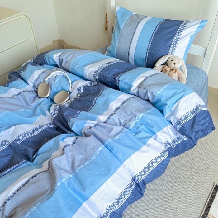 91家纺网 家纺一手货源 找家纺 锦彩家居 2025新款正宗13372全棉学生三件套全棉印花学生宿舍上下铺三件套（量大可定制价格可谈）提供买家秀 莫拉条纹