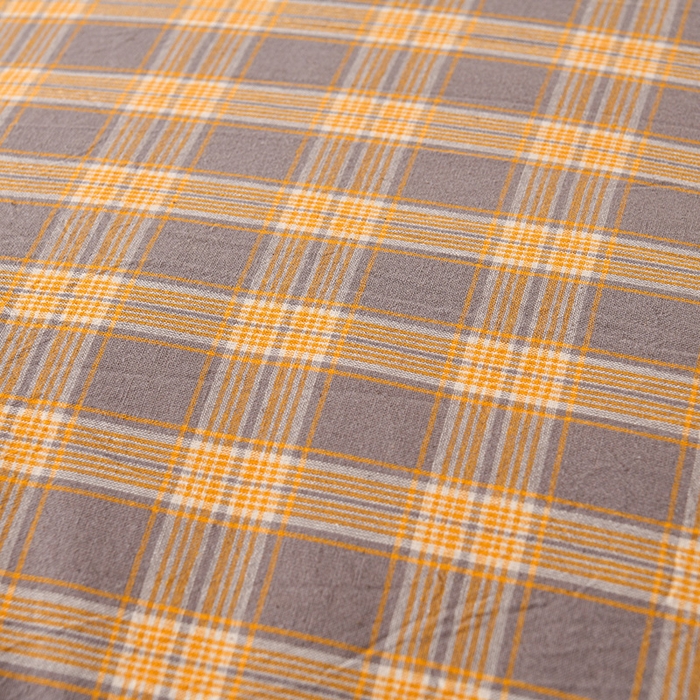 91家纺网 家纺一手货源 找家纺 易展2025新款无印水洗棉格子大豆冬被 深橙格