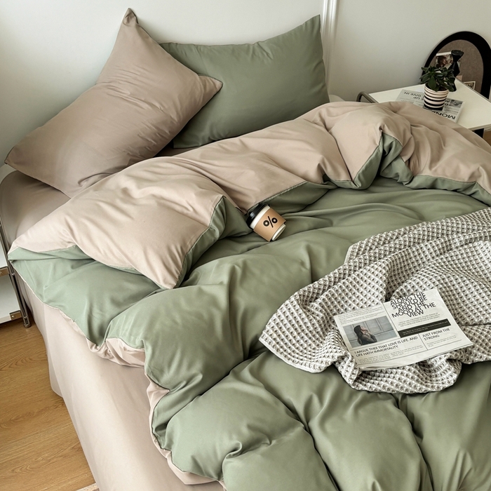 91家纺网 家纺一手货源 找家纺 百花王 2025新款纯色四件套 抹茶卡其