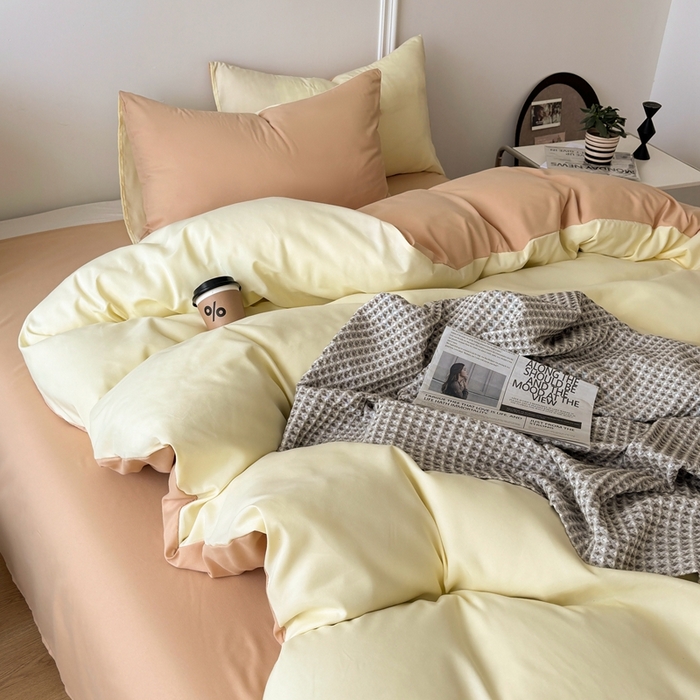 91家纺网 家纺一手货源 找家纺 百花王 2025新款纯色四件套 奶茶芝士