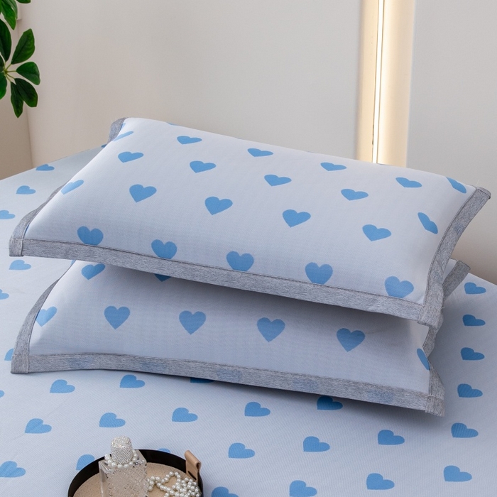 91家纺网 家纺一手货源 找家纺 凌云家纺  2025新款夏季凉席枕套成人枕芯套单人48*74冰丝枕头套凉爽凉感枕套 甜心-蓝