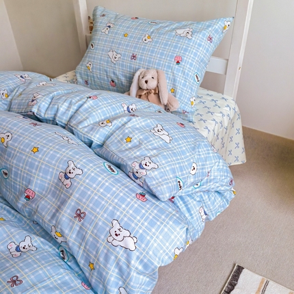 锦彩家居 2025新款正宗13372全棉学生三件套全棉印花学生宿舍上下铺三件套（量大可定制价格可谈）提供买家秀 蓝格小白