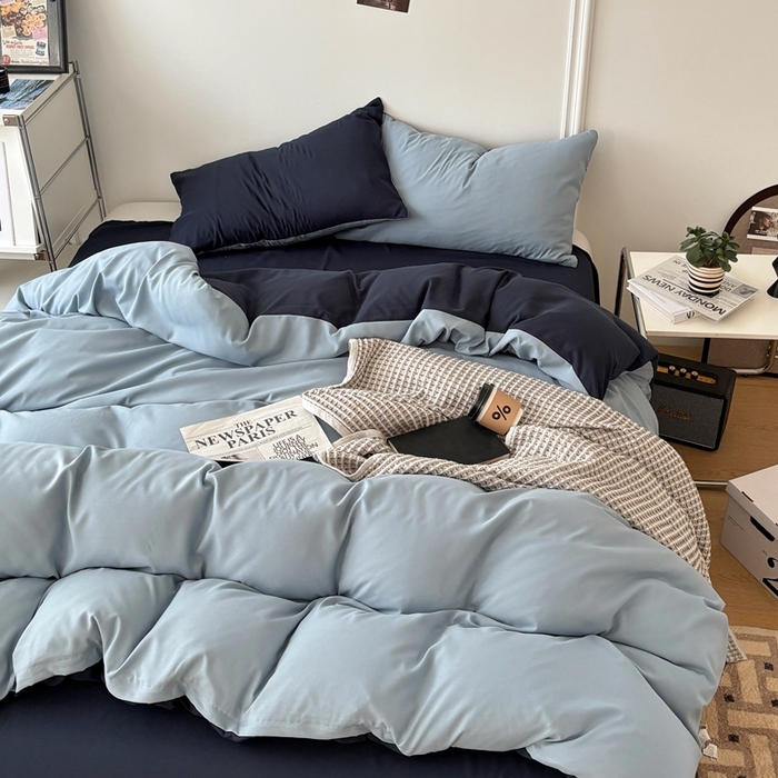 91家纺网 家纺一手货源 找家纺 百花王 2025新款纯色四件套 洛克浅蓝