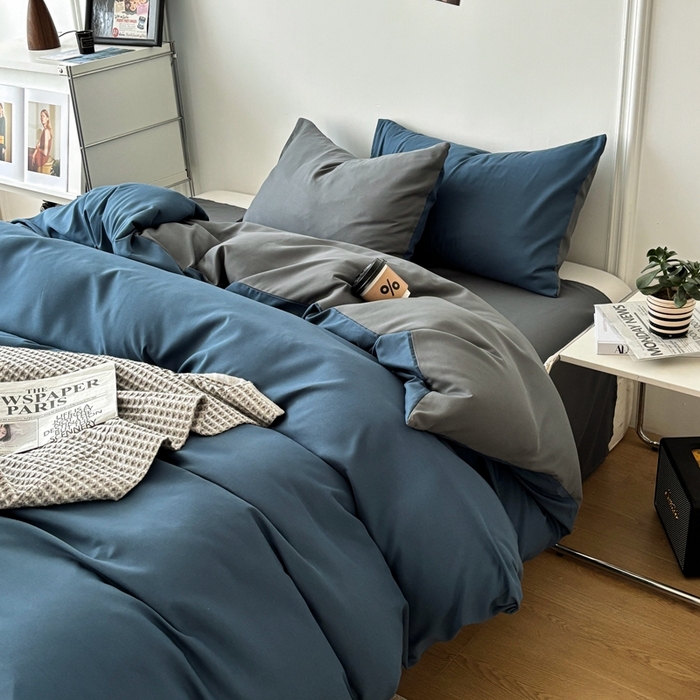 91家纺网 家纺一手货源 找家纺 百花王 2025新款纯色四件套 宝蓝灰