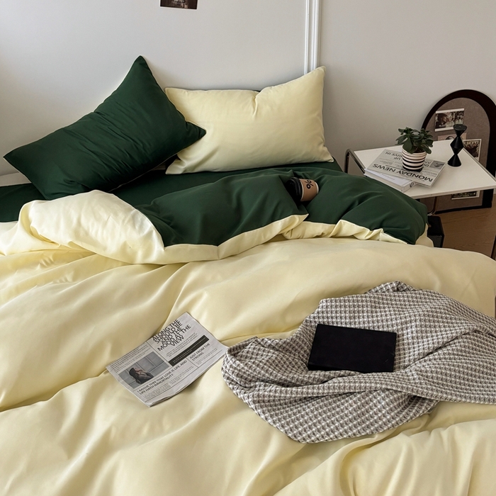 91家纺网 家纺一手货源 找家纺 百花王 2025新款纯色四件套 豆绿牛乳