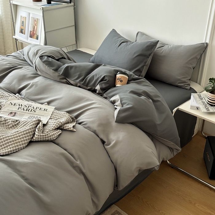 91家纺网 家纺一手货源 找家纺 百花王 2025新款纯色四件套 雾霾灰