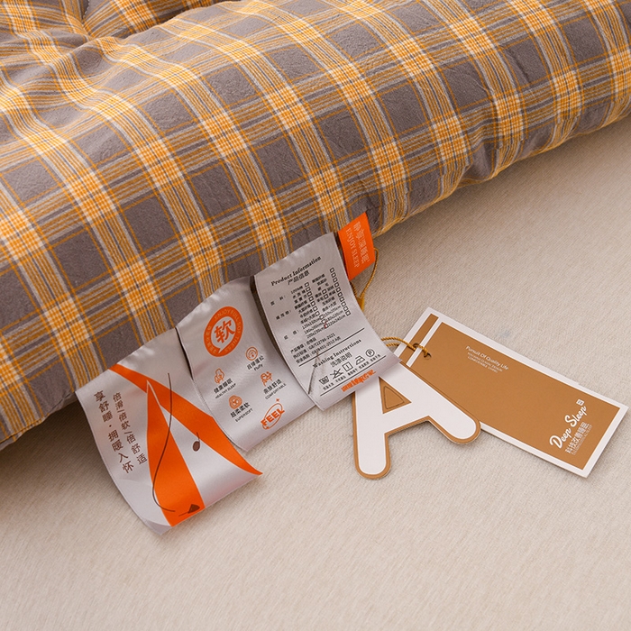 91家纺网 家纺一手货源 找家纺 易展2025新款无印水洗棉格子大豆冬被 深橙格