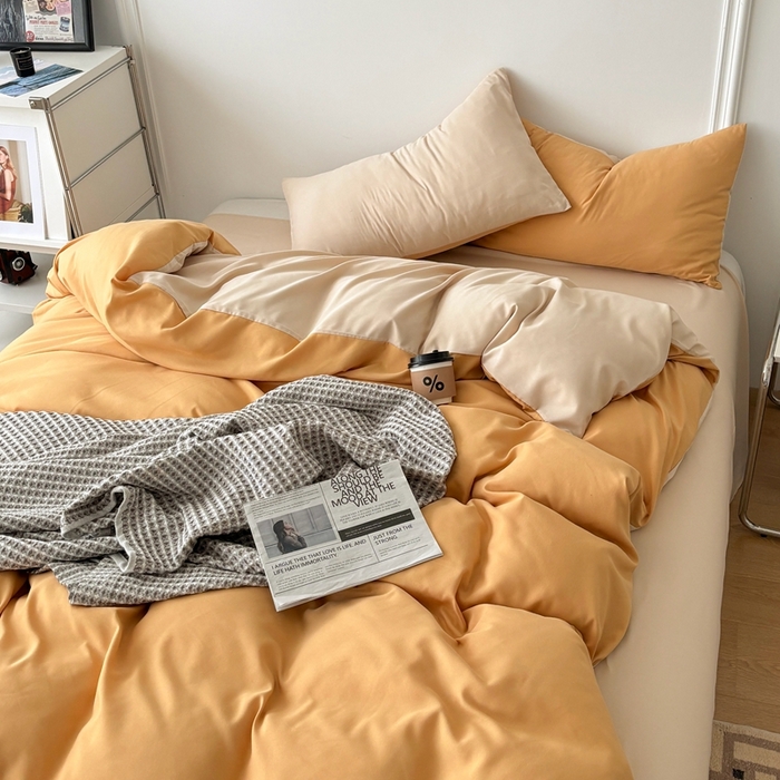 91家纺网 家纺一手货源 找家纺 百花王 2025新款纯色四件套 炭烤起司