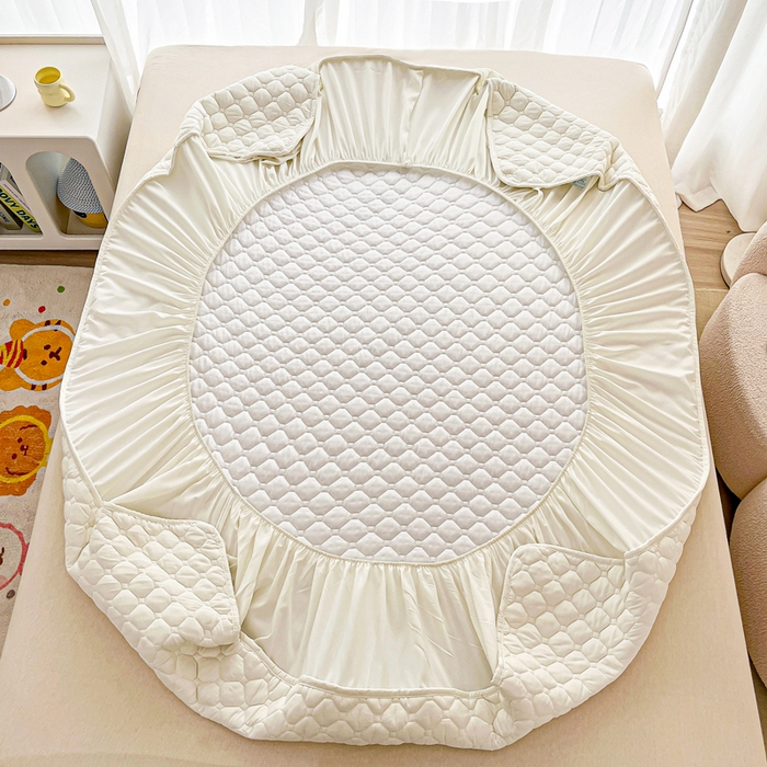 91家纺网 家纺一手货源 找家纺 欧邦 2025新款四季款纯色水洗棉夹棉床笠床垫保护罩 磨毛方格-白色