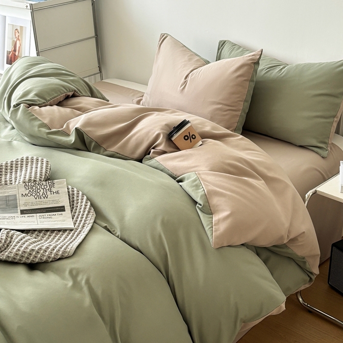 91家纺网 家纺一手货源 找家纺 百花王 2025新款纯色四件套 抹茶卡其