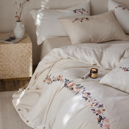 安莱生活 2025新款手工绣鲁绣天丝麻高端四件套 绣春归-麻本