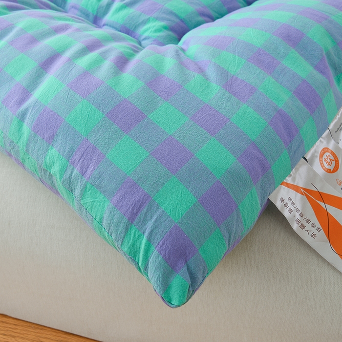 91家纺网 家纺一手货源 找家纺 易展2025新款无印水洗棉格子大豆冬被 湛靓蓝